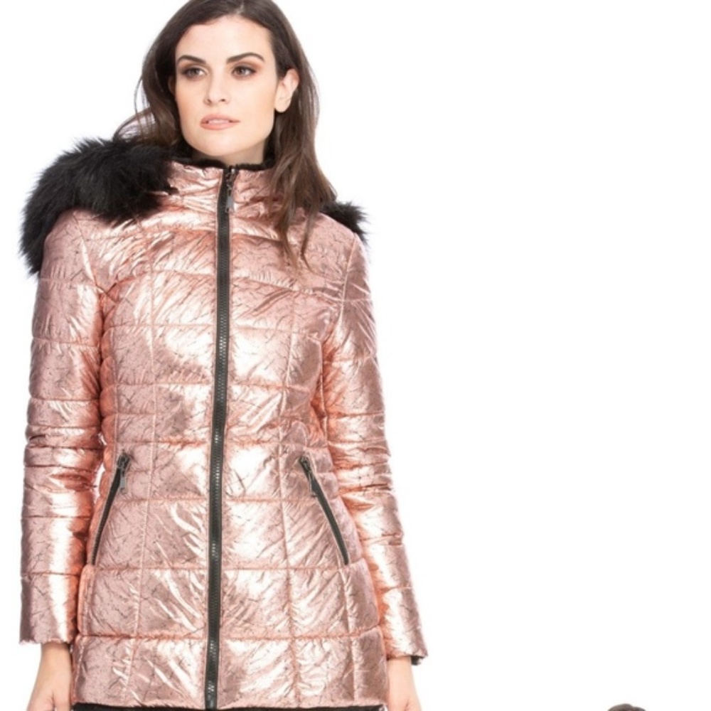 Metallic Reversible coat rose faux fur - Picture 2 of 3